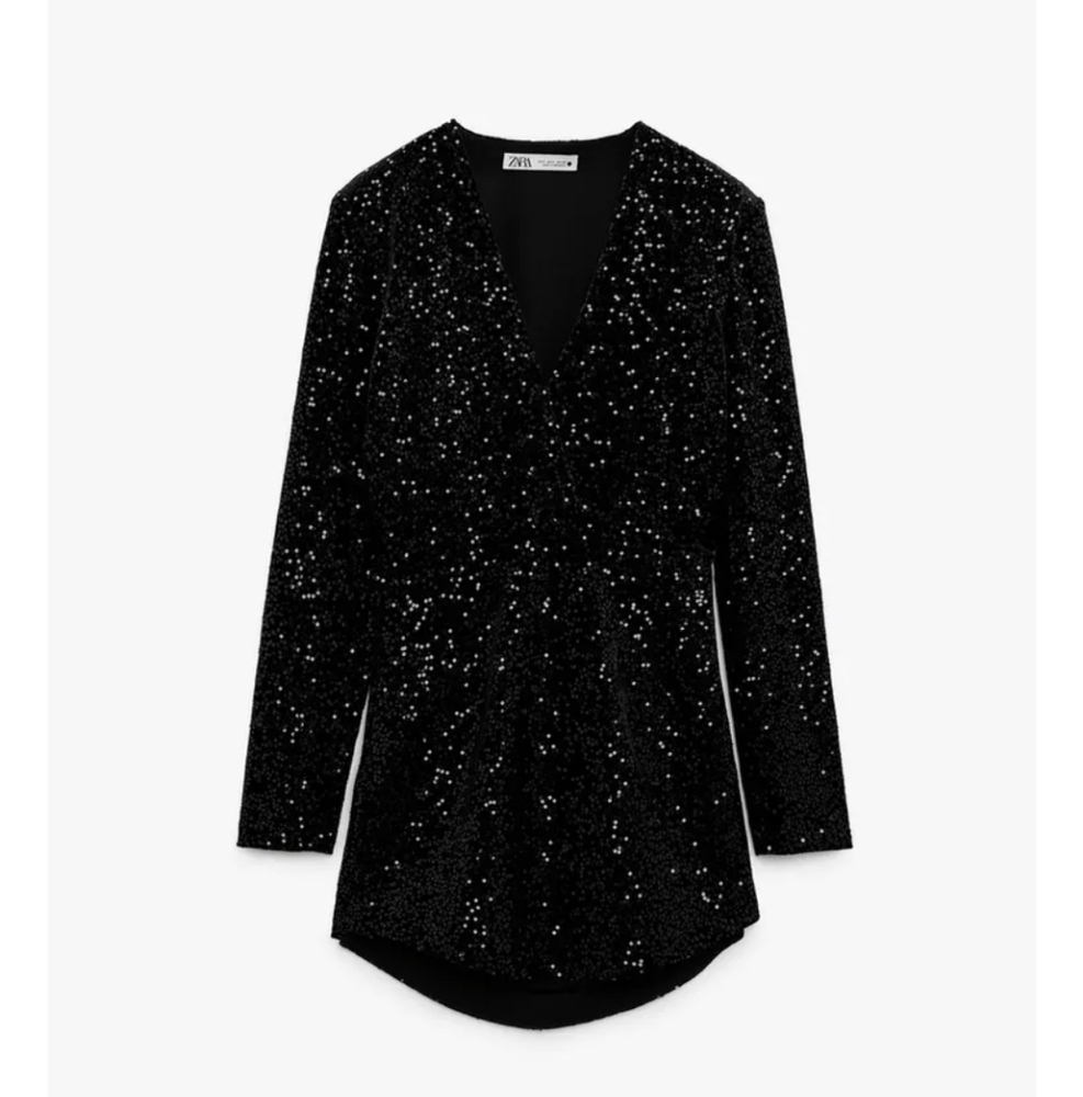 NYE Sequin Party Mini Dress With Deep V Neckline